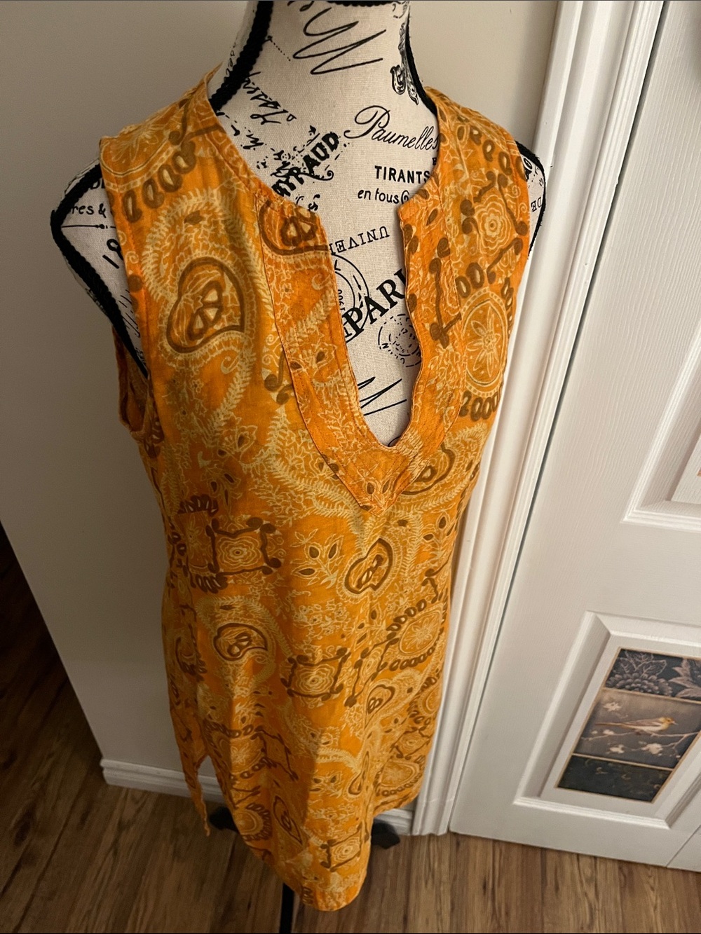 Sleeveless V-Neck Tunic in Mustard Yellow - Lightweight Boho Print - Picture 5 of 9